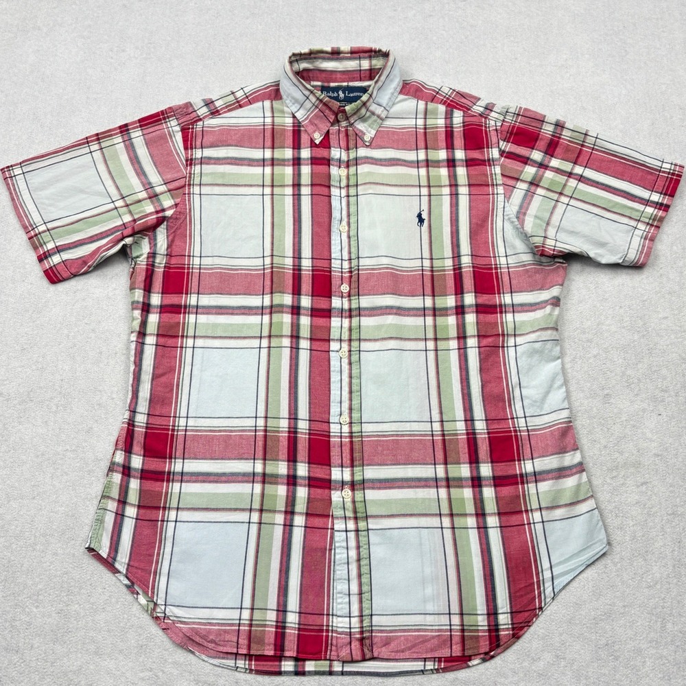 Polo Ralph Lauren Mens Medium Classic Fit Madras Plaid Short Sleeve Shirt Pony